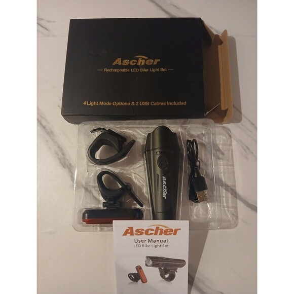Ascher USB Rechargeable LED Bike Light Set, Model HJ-040 Open Box - Picture 3 of 3